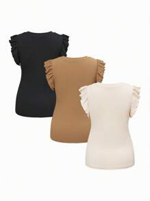 SHEIN Maternity Solid Color Round Neck Cap Sleeve Casual Ribbed T-Shirt - Khaki - View 10