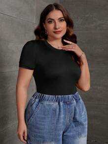 SHEIN Essnce 2 件套加大码纯黑色休闲紧身连衣裤，适合夏季 - 黑色 - 查看 4