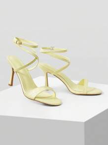 MOTF PREMIUM SANDALIAS DE TACÓN ALTO CON CORREA DE TOBILLO Y ESTAMPADO DE COCODRILO SIMPLE - Amarillo - Ver 4