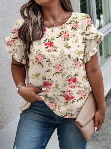 INAWLY Solva Bluzka damska z krótkim rękawem i dekoltem w serek w dużych rozmiarach, z rozszerzanym dołem - Wielokolorowe - Zobacz 3