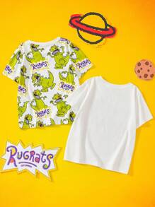 Nick 90s | SHEIN 年轻男孩恐龙印花白色休闲百搭短袖 T 恤 - 彩色 - 查看 3