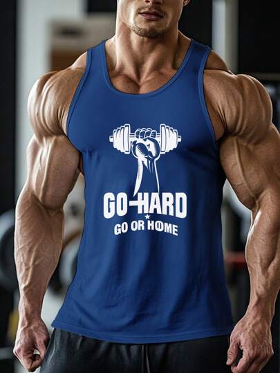 Manfinity Sport PWRUP 男士字母印花举重健身背心运动上衣健身上衣透气