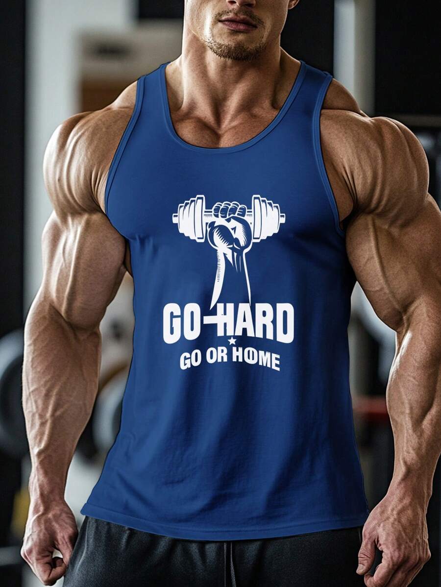 Manfinity Sport PWRUP 男士字母印花举重健身背心运动上衣健身上衣透气