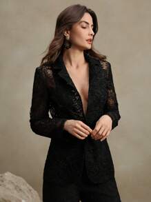 Anewsta Spring, Holiday, Casual, Festival, Vacation, Old Money 2pcs High-End Fashion Women Lace Suit Jacket And Pants Set For Holiday Party Clothes