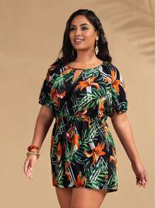 Breezaya Plus Size Vrouwen Bloemenprint V-hals Korte Mouw Jumpsuit Voor Vakantie