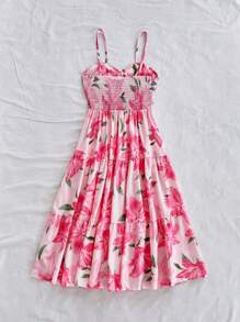 Soleia Vestido camisero con estampado floral, detalle de nudo delantero, corte evasé, vestido para mujer, primavera, Pascua, festividades/Día de San Valentín - Rosa - Ver 2