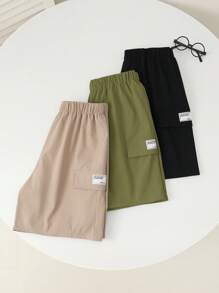 3 Pcs Teen Boy's Loose Casual Woven Net Color Casual Simple Basic Versatile Solid Color Sports Workwear Shorts Multi-Color Multi Piece Set, Buy One And Get Two Free, Get Three Suitable For Spring And Summer Seasons, School, Campus, College