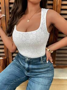 SHEIN LUNE Plus Size Versatile Textured Knit Elastic Fitted Cropped Camisole - Beige - View 3