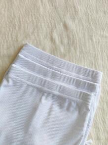 SHEIN Vintaside Kids 3 件套女婴 0-3 岁春夏新款休闲运动针织罗纹柔软纯色三件套修身短裤，适合室内外穿着 - 彩色 - 查看 4