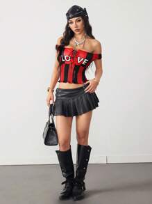 SHEIN EZwear 女士 Y2K 条纹单肩平纹针织 T 恤 - 彩色 - 查看 4