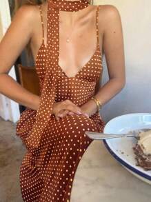 SHEIN Essnce 女士优雅圆点印花超长吊带裙