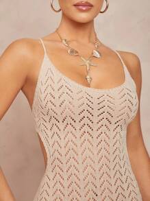 Lumalex Spring Outing Summer Swimsuit Swimwear Swim Vacation Elegant Easter Bohemian BOHO Sea Beach Hot Outdoor Richly Layered Wedding Season Banquet Coming Of Age Ceremony Beach Seaside Women Tie Front Top Solid Color Hollow Out Backless Slim Fit Sleeveless Knitted Dress Mesh Dresses For Women