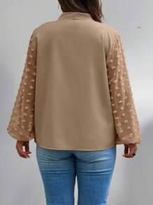 Celure 1pc Women Plus Size Tie Neck Long Sleeve Faux Pearl Elegant Blouse