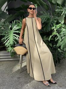 Serisse Women's Solid Color Sleeveless Loose Long Dress, Color-Conflicting Panels Extra Long Dresses,Summer Dresses For Women
