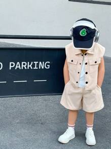 Set de 2 piezas de camisa sin mangas y pantalones cortos para niño pequeño, adecuado para fiestas de cumpleaños, fiestas de noche, actuaciones, bodas, bautizos, ceremonias de inauguración y uso diario