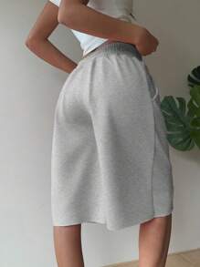 SHEIN EZwear Shorts bermudas de punto gris casual con bolsillos para mujer