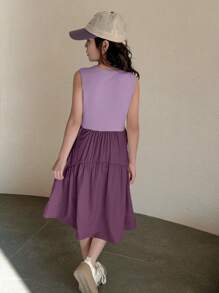 Dazy Kids Tween Girl Letter Print Ruffle Hem Pocketed Sleeveless Dress