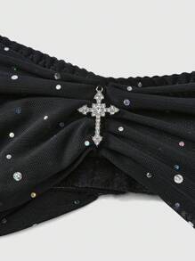 ROMWE Avant Sexy Party Dancewear Rave Sequin Mesh Underwire Low Cut Lingerie Set For Women - Black - View 3