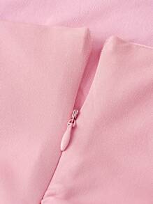 SHEIN Gaun Midi Camisole Elegan Kasual Berkerah Persegi Warna Polos untuk Remaja Perempuan - Baby Pink - View 4