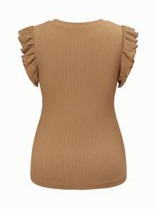 SHEIN Maternity Solid Color Round Neck Cap Sleeve Casual Ribbed T-Shirt - Khaki - View 13