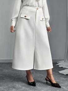 Plus Size Women Elegant White Skirt With Side Slit - White - View 7