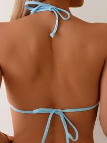 Swim Mod 女士春夏海滩浅蓝色针织提花海星首饰吊带结比基尼套装 - 藍色 - 查看 5