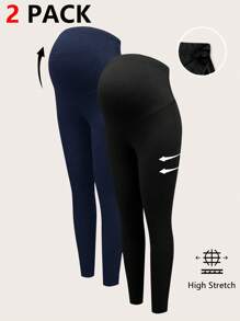 Modmama 2 Pcs Maternity Solid Elastic Waist Leggings, Autumn/Winter Tight Skinny Pants