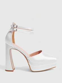 Cuccoo CUCCOO LuxiPop Tacones de plataforma altos con correa y punta puntiaguda, color champán, adecuados para disfraces de Halloween, Navidad y fiestas de Año Nuevo