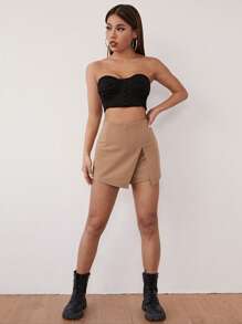 SHEIN PETITE CURVE Pantalones cortos informales de talla grande para mujer con abertura lateral en unicolor, para primavera/verano