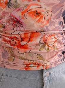 Soleia 大码女式豹纹花卉印花挂脖式露背吊带背心，春夏 - 彩色 - 查看 5