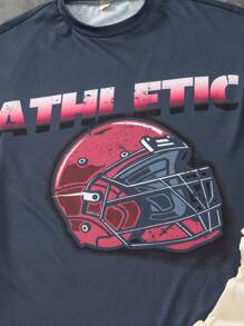 SHEIN مجموعة تي شيرت رياضي أكمام قصيرة فضفاض بطباعة كرة القدم ملابس الرياضة الفضفاضة وبناطيل رياضية فضفاضة مطبوع عليها حرف لمراهقين