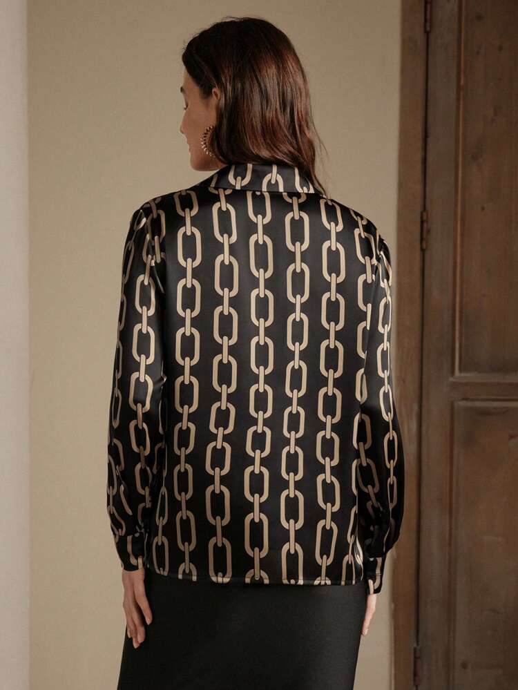 Chain Print Loose Blouse, Business Casual, Old Money, Office Outfit