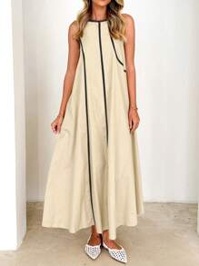 Serisse Women's Solid Color Sleeveless Loose Long Dress, Color-Conflicting Panels Extra Long Dresses,Summer Dresses For Women