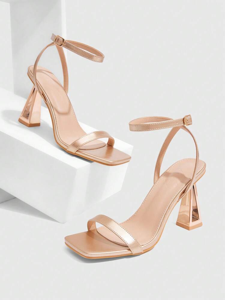 CUCCOO SZL Women's Champagne Square Toe Chunky Heel Strap Sandals, Sexy And Versatile For Christmas Spring Shoes Prom Heels