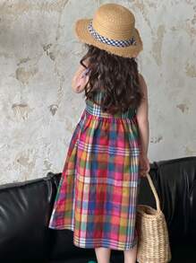 Dazy Kids 女童无袖格子连衣裙，夏季假期 - 彩色 - 查看 2