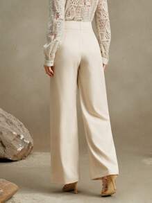 Anewsta Quần xếp ly cạp cao cho nữ có khóa kim loại, trang phục công sở giản dị, phong cách quý tộc - Màu be - Xem 2