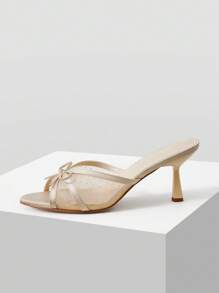 MOTF PREMIUM GIÀY CAO GÓT MŨI TRÒN CÓ GÓT LƯỚI NƠ TRANG TRÍ - Màu be - Xem 4