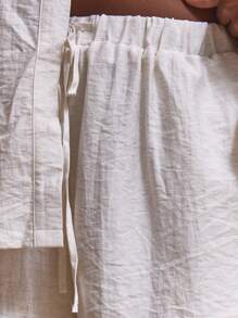 MUSERA 加大码宽松版型中长款系带短裤，仅限下装，可爱优雅商务休闲毕业典礼优雅正式早午餐假日亚麻优雅休闲日常穿着秋冬秋季