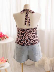 Soleia 大码女式豹纹花卉印花挂脖式露背吊带背心，春夏 - 彩色 - 查看 2