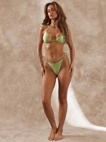 Musera Resort Tie Side Bikini Bottom Only Boho Ibiza Cute Sexy Vacation Summer Beach Swimwear Hot Skin - Green - View 6