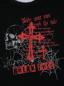 ROMWE MEN Áo thun nam Gothic Patchwork, Xuân/Hè, Halloween - Đen và trắng - Xem 3