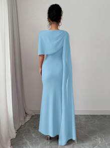 Rafferiza Elegant Floral Applique Sleeveless Chiffon Semi-Sheer Bodycon Dress, Red Color, Suitable For Formal Occasions, Spring/Summer - Baby Blue - View 2