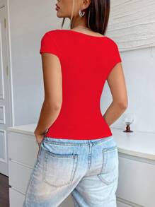 INAWLY Summer Casual Solid Color Rhinestone Twist Knot T-Shirt Graphic Tees Women Tops