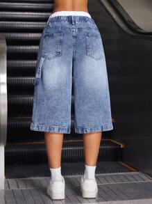 SHEIN ICON Women's Fashion Casual Street Wear Loose Fit Low Waist 7/8 Length Jeans