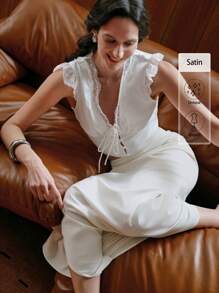 Uhlyne Regata Cropped Elegante e Sexy com Detalhes em Renda para Mulheres - Branco - Visão 1