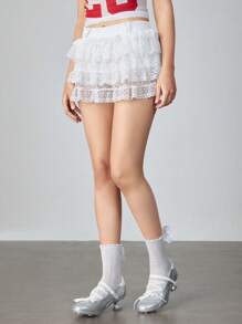 ROMWE Kawaii Women's Solid Color Butterfly Decor Jacquard Mid-Calf Socks - White - View 4