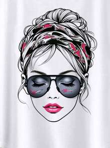 SHEIN LUNE Leopard & Figure Print T-Shirt Graphic Tees Women Tops - White - View 5