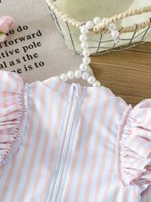 Baby Girl Zip-Up Striped Print Rash Guard One-Piece Swimsuit - Multicolor - View 4