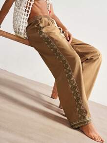 Bohemela 波西米亚风西式纯色编织低腰宽松直筒女式洗水裤