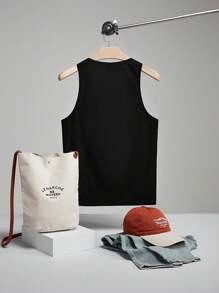 SHEIN Forever 21 Men's Muscle Top With Rubber Stamp And Lettering Summer Leisure - Black - View 2